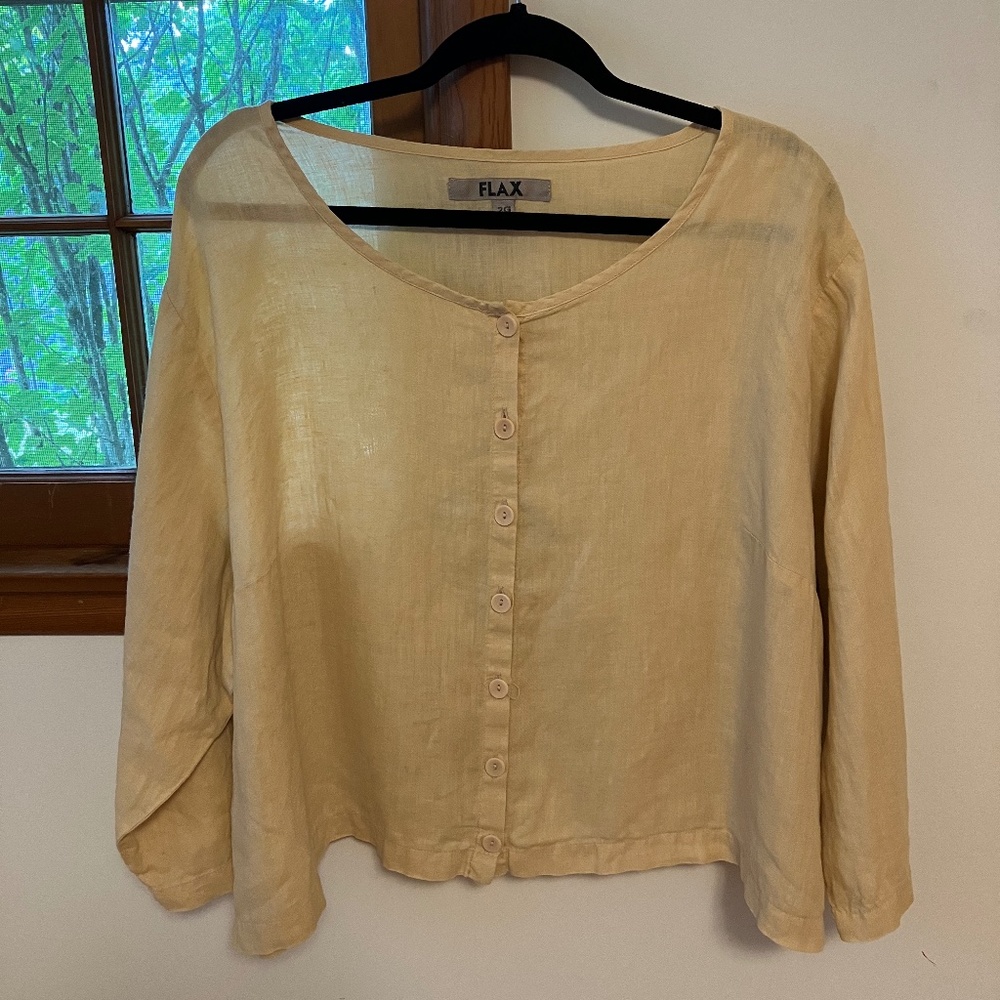 Flax 2G 2X yellow linen top blouse cardigan jacket